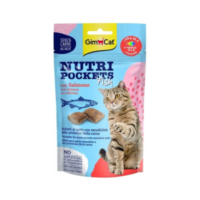 اسنک تشویقی گربه جیم کت بدون پروتئین حیوانی طعم سالمون 60 گرمی | GimCat Nutri Pockets Salmon