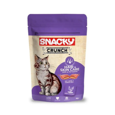 تشویقی گربه مخصوص پوست و مو کرانچ اسنکی طعم مرغ 60 گرمی | Snacky Crunch